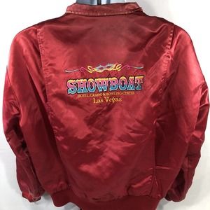 Vintage SHOWBOAT LAS VEGAS Hotel Casino Bomber Satin Jacket M USA Made 80s 90s